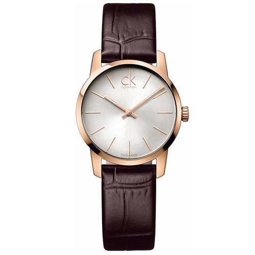 【瑞士 CK手錶 Calvin Klein】玫瑰金 棕色弧形切面女錶 皮革錶帶 礦物抗磨玻璃 日常生活防水(K2G23620)