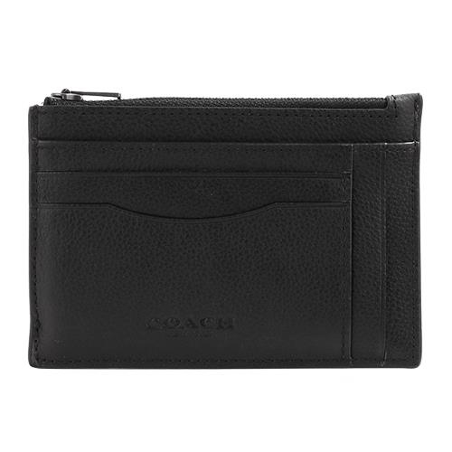 COACH-壓印LOGO皮革薄型卡夾 /名片夾/零錢包(黑)