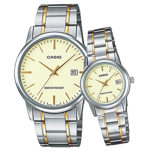【CASIO 卡西歐】甜蜜情侶對錶 指針錶 不鏽鋼錶帶 生活防水 礦物玻璃(LTP-V002SG-9A + MTP-V002SG-9A)