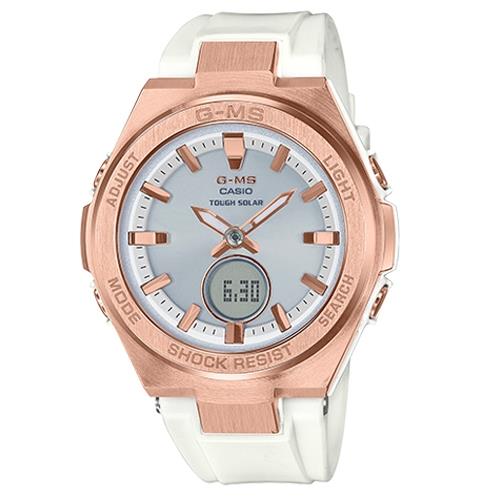 【CASIO 卡西歐】BABY-G浪漫優雅雙顯錶 樹脂錶帶 白x玫瑰金 防水100米(MSG-S200G-7A)