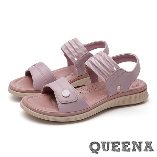 【QUEENA】一字涼鞋平底涼鞋/時尚一字透明彈力織帶造型舒適平底涼鞋 紫