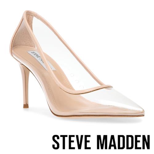 STEVE MADDEN-LILLIE-V 透明尖頭高跟鞋-米杏色