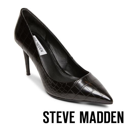 STEVE MADDEN-LILLIE 極美型素面尖頭高跟鞋-蛇紋黑