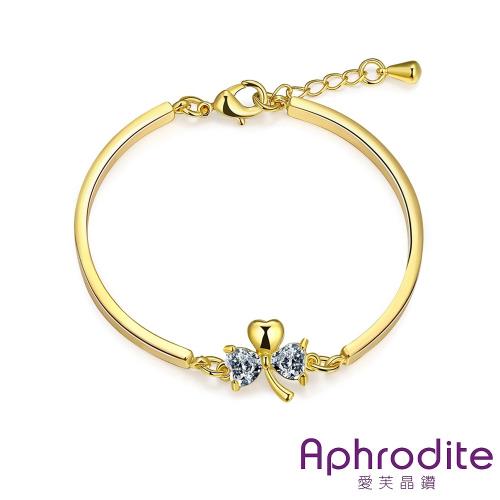 【Aphrodite 愛芙晶鑽】幸福三葉草美鑽造型手環(黃金色)