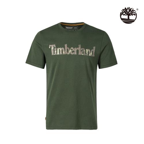 Timberland 男款墨綠色線型LOGO短袖T恤A43ZCW74