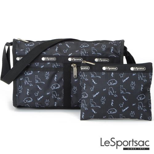 LeSportsac - Standard 雙口袋斜背包-附化妝包 (黑貓與鳥)
