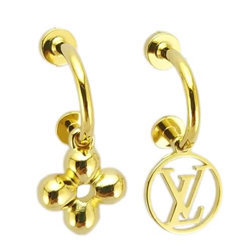 LV 金色Monogram花卉與圈型LOGO字樣墜飾耳環