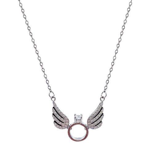 【米蘭精品】925純銀項鍊鋯石吊墜-天使翅膀戒指造型2色74aq40