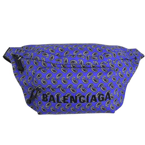 BALENCIAGA 巴黎世家 533009 電繡LOGO 滿版印花帆布胸口包/腰包.藍紫