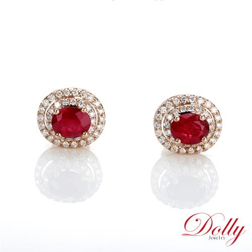Dolly 14K金 緬甸紅寶石玫瑰金鑽石耳環