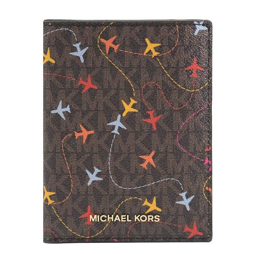MICHAEL KORS Jet Set 經典PVC印花旅用護照中夾.深咖