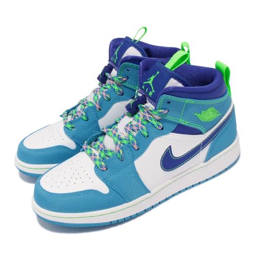 Nike 休閒鞋 Air Jordan 1 MID SE 女鞋 經典款 喬丹一代 雪碧 大童 球鞋 穿搭 藍 白 DA8010-400