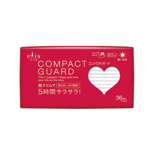 即期良品-日本大王  elis愛麗思COMPACT GUARD GO可愛超薄日用衛生棉17cm(36片/包)(效期2023/06/12)