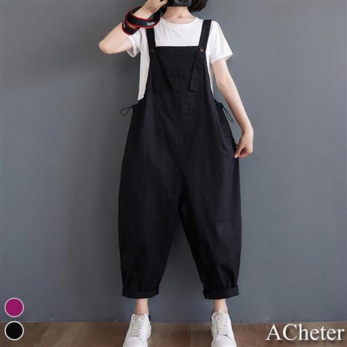【ACheter】快樂涼夏時尚工作款吊帶棉麻連身哈倫褲#109466現貨+預購(2色)
