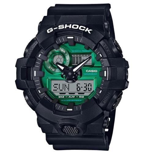 CASIO G-SHOCK 子夜時刻午夜綠雙顯腕錶 GA-700MG-1A