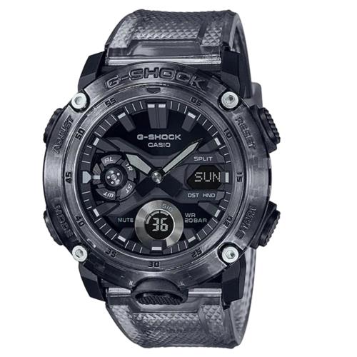 CASIO G-SHOCK 穿透灰碳纖維雙顯腕錶 GA-2000SKE-8A