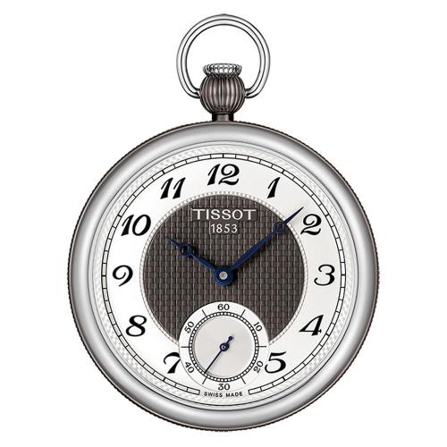 TISSOT 天梭 小秒針無蓋式機械懷錶(附鍊)-銀x黑/45mm(T8604052903200)