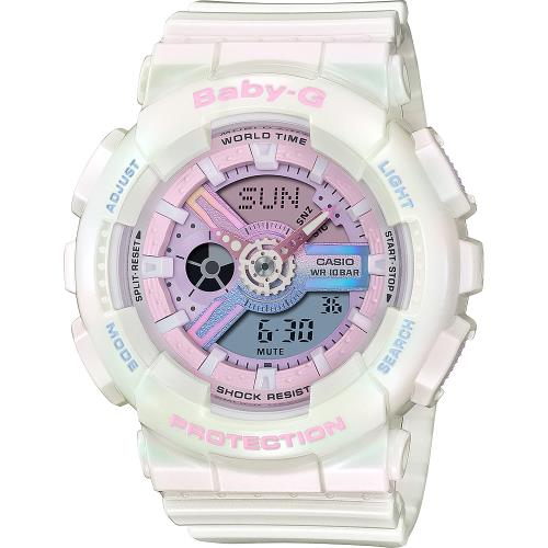 CASIO 卡西歐 Baby-G 極光舞動炫彩計時手錶-極光白X粉(BA-110PL-7A1)