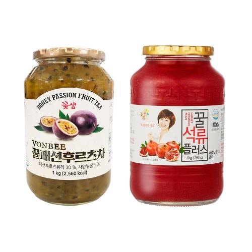 【韓味不二】韓國進口 花泉蜂蜜石榴茶1kg+花泉蜂蜜百香果茶1kg