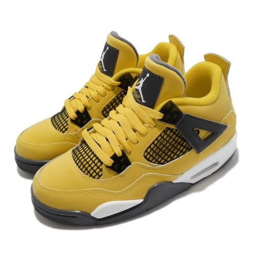 Nike 籃球鞋 Air Jordan 4 Retro 女鞋 經典款 喬丹4代 復刻 避震 大童 閃電 黃 黑 408452-700