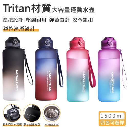 【QHL 酷奇】Tritan材質 彈蓋漸層運動水壺-1500ml