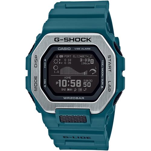 CASIO 卡西歐 G-SHOCK G-LIDE 極限衝浪藍牙智慧橡膠腕錶/藍綠/GBX-100-2