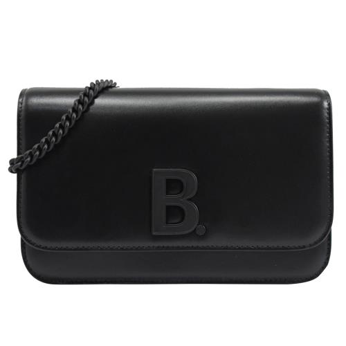 BALENCIAGA 巴黎世家 593615 金屬B LOGO質感牛皮WOC斜背小包.黑