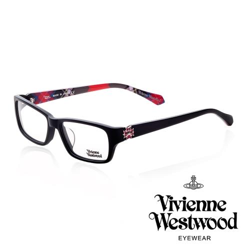 【Vivienne Westwood】十字土星環個性款光學眼鏡(黑/棕格紋 VW261_03)