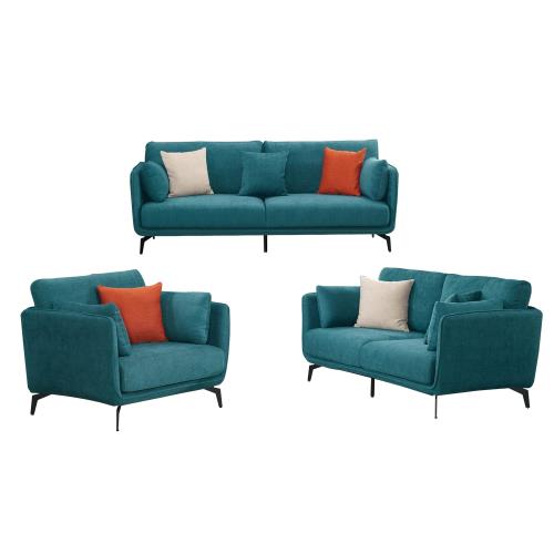 Boden-希克藍綠色布沙發椅組-贈抱枕(1+2+3人座)
