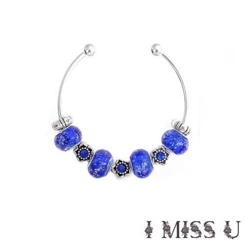 【I MISS U】歐美流行潘朵拉風格串珠手環 花兒朵朵藍
