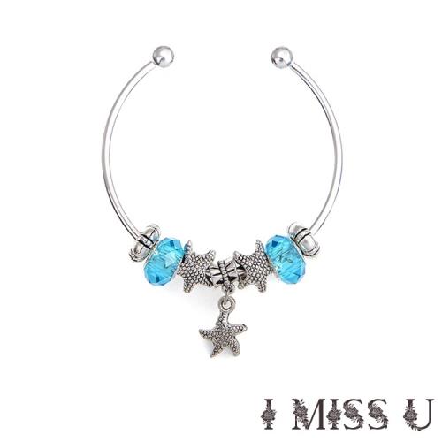 【I MISS U】歐美流行潘朵拉風格串珠手環 小海星 水藍