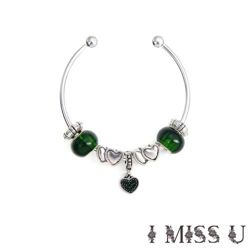 【I MISS U】歐美流行潘朵拉風格串珠手環 滿鑽小愛心翠綠