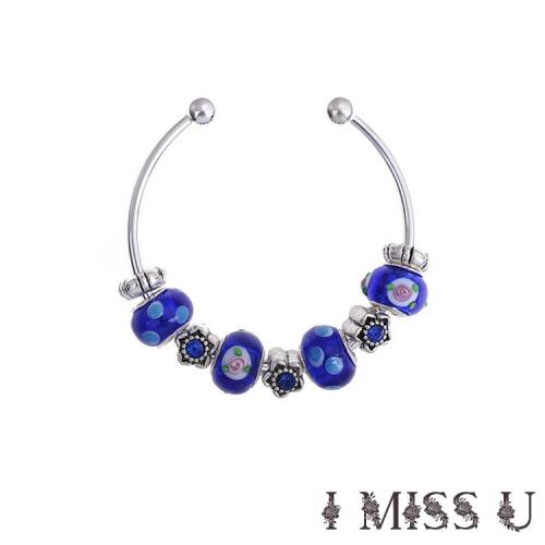【I MISS U】歐美流行潘朵拉風格串珠手環 花兒朵朵彩寶藍