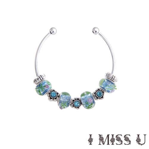 【I MISS U】歐美流行潘朵拉風格串珠手環 花兒朵朵彩藍