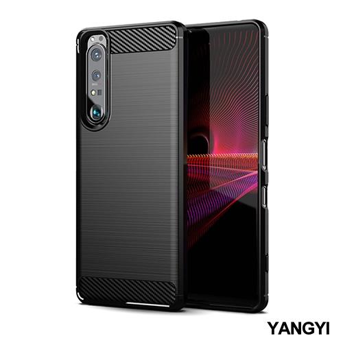 YANGYI揚邑-Sony Xperia 1 III 碳纖維拉絲紋軟殼散熱防震抗摔手機殼-黑