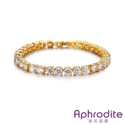 【Aphrodite 愛芙晶鑽】經典華麗璀璨鋯石排鑽造型手鍊 玫瑰金白鑽