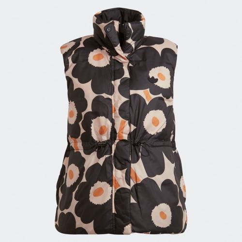 Adidas MARIMEKKO VEST 女裝 羽絨背心 聯名 罌粟花 收腰 雙面穿 黑【運動世界】H58610