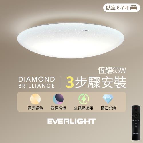 【Everlight 億光】65W恆耀 6-7坪遙控調光調色LED吸頂燈 天花板燈具 全電壓 EVERLIGHT 2年保固