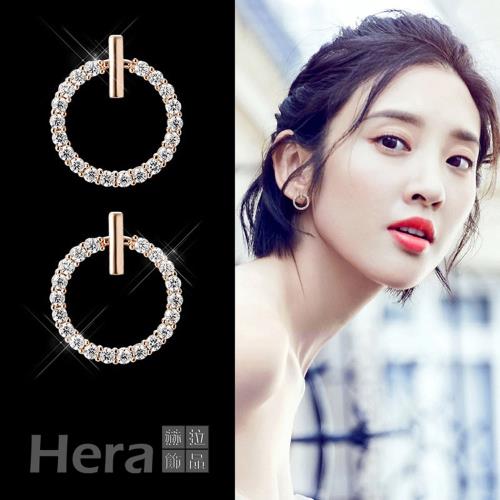 Hera 赫拉  小香風環繞鑲鑽圓形S925銀針耳飾 H111021603