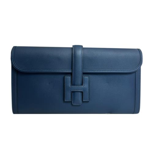 【Hermes】展示品 JIGE ELAN 29 牛皮手拿包晚宴包(深藍)