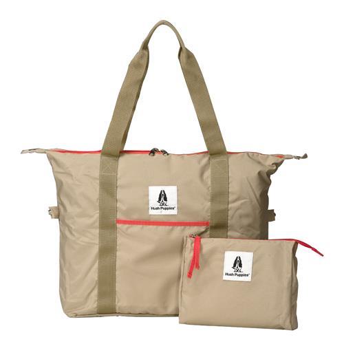 【 Hush Puppies】FOLDING 摺疊系列 可收納 折疊 購物袋/托特包/旅行袋_卡其色