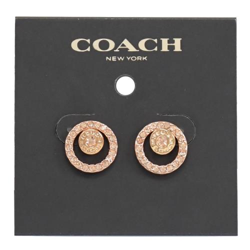 COACH 68009 新款雙圈亮鑽鑲嵌造型耳環.玫瑰金