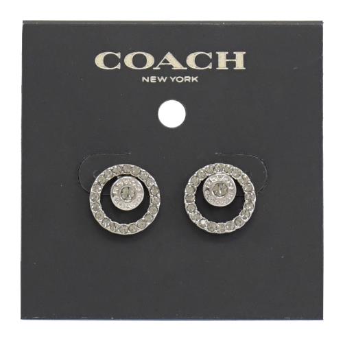 COACH 68009 新款雙圈亮鑽鑲嵌造型耳環.銀