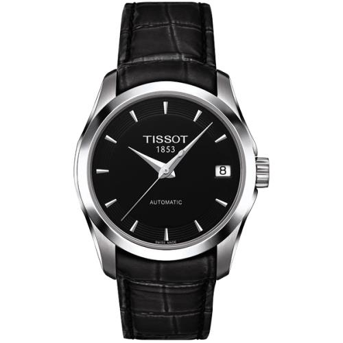 TISSOT Couturier Lady 時尚簡約機械皮帶腕錶-黑/32mm (T0352071605100)