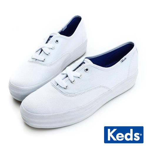 Keds TRIPLE 品牌經典厚底綁帶休閒鞋-白色