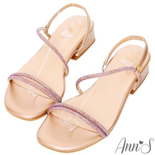 Ann’S海洋之星-漸層幻彩鑽石方頭粗跟涼鞋(版型偏小)