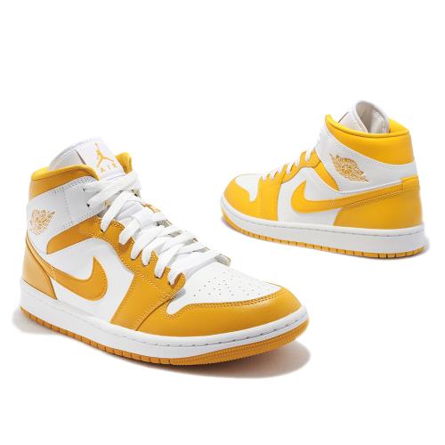 Nike 休閒鞋Wmns Air Jordan 1 Mid 金黃白女鞋男鞋喬丹1代AJ1 高筒