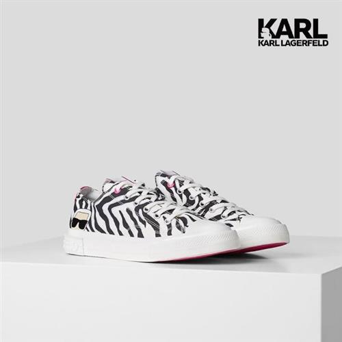 【KARL LAGERFELD 卡爾】KAMPUS III斑馬紋帆布運動鞋-白                