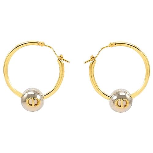 Christian Dior PETIT CD 圓環珠飾針釦式耳環.金