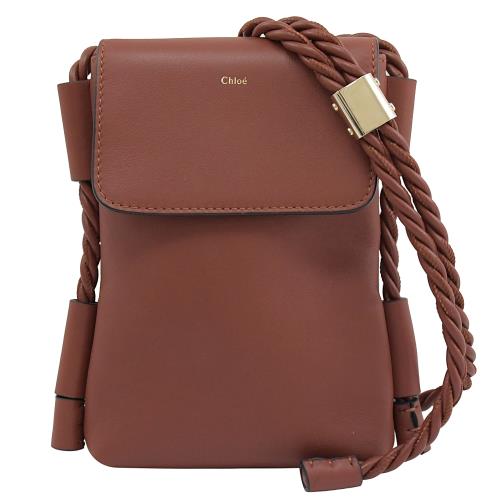 CHLOE Key Phone Pouch 調節式小牛皮斜背手機包.咖